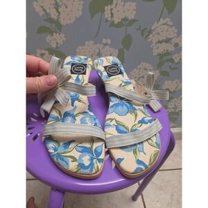 Lucky Penny Floral Wooden Clog Sandals Blue Bow Slides Made in Italy Size 8 39